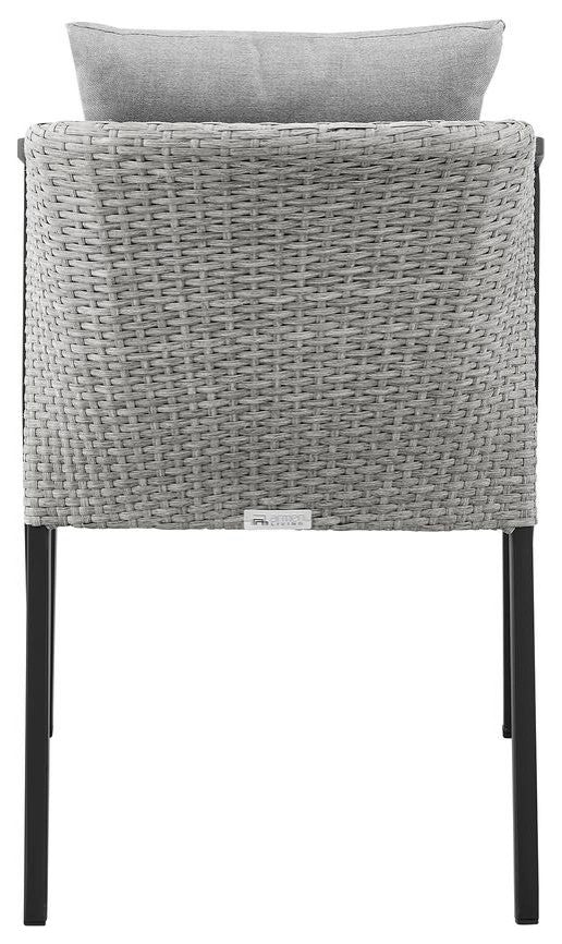 Aileen Outdoor Patio Dining Chairs in Aluminum and Wicker with Grey Cushions...