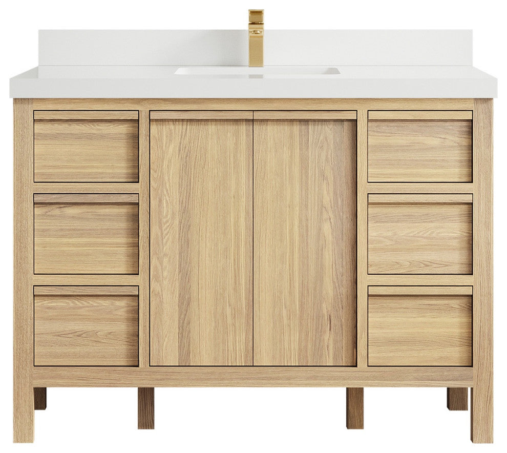 Elizabeth Oak 48" Single Sink Vanity, White 2" White Quartz