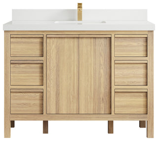 Elizabeth Oak 48" Single Sink Vanity, White 2" White Quartz