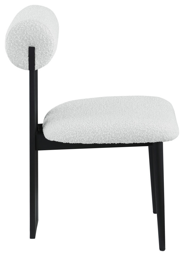 Dario Upholstered Dining Chair, Set of 2, Cream, Boucle Fabric, Matte Black