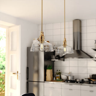 Beloit Farmhouse Pendant Ceiling Light Clear Glass, Brushed Gold, 12"wx20.25"hx12"d