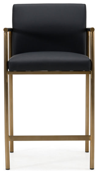 Modrest Custer Modern Black Vegan Leather + Brass Counter Chair
