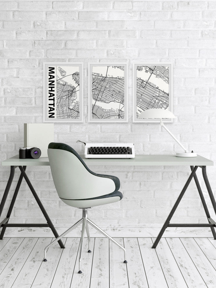 Manhattan Outline Triptych, 48x24