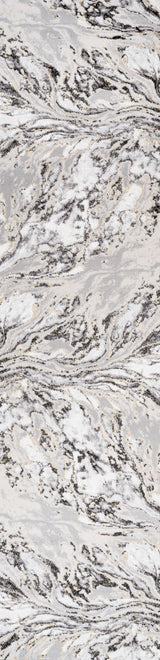 Swirl Marbled Abstract Area Rug, Gray/Black, 2'x10'