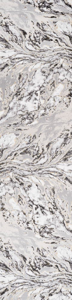 Swirl Marbled Abstract Area Rug, Gray/Black, 2'x10'