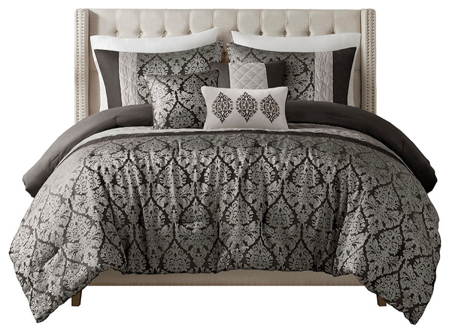 Madison Park Lily 6 Piece Jacquard Comforter Set With Throw Pillows