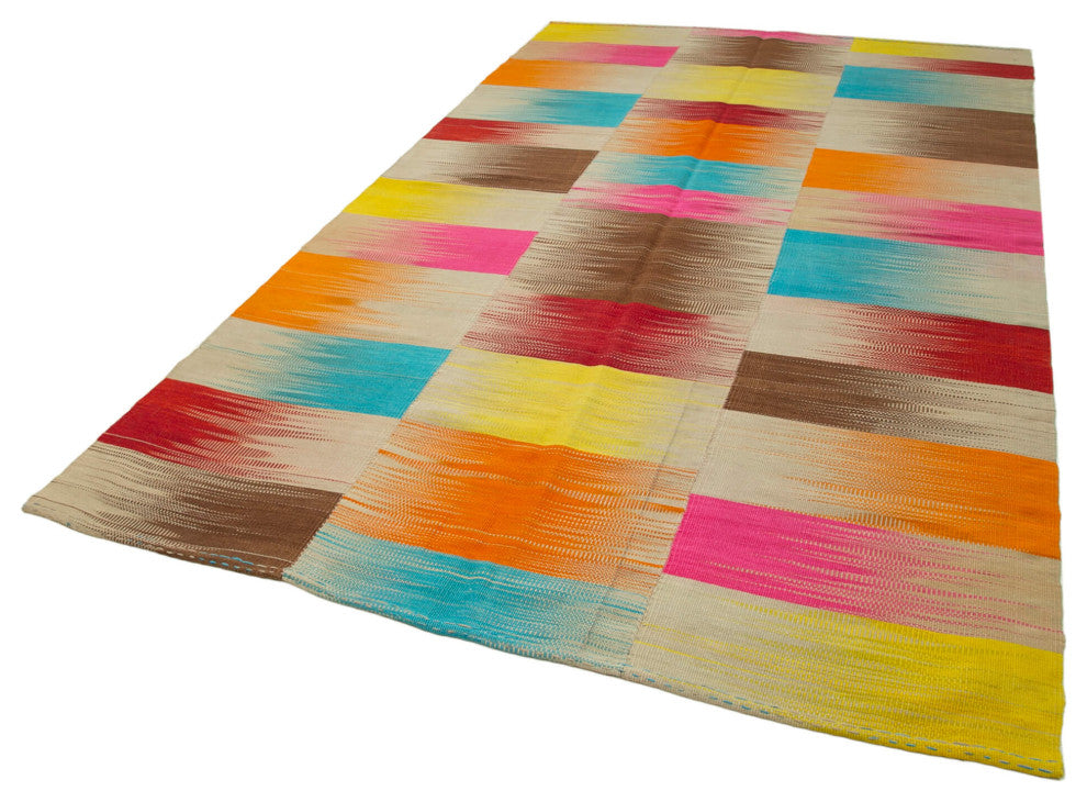 Rug N Carpet - Handmade Oriental 6' 6'' x 11' 8'' Modern Design Wool Kilim Rug
