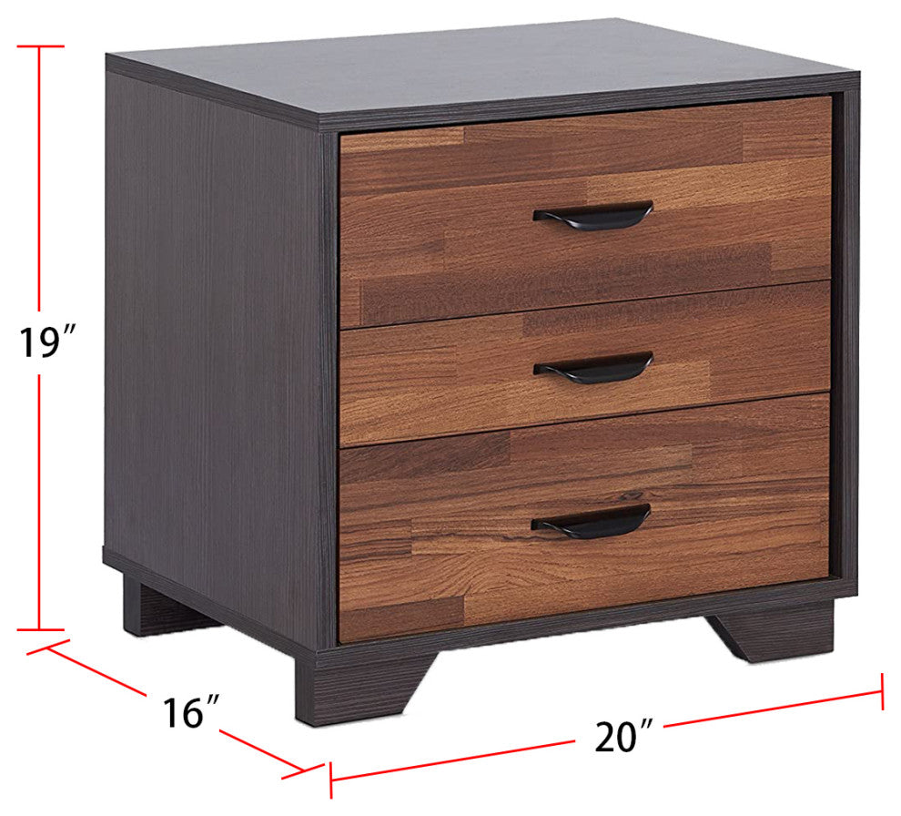 Nightstand with 3 Drawers, Walnut