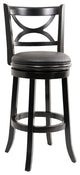 Ava 29 Inch Swivel Bar Stool, Solid Wood, Rich Faux Leather, Midnight Black