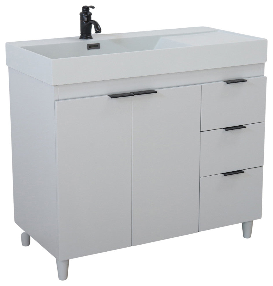 39" Single Sink Vanity, French Gray With Light Gray Composite Granite Top