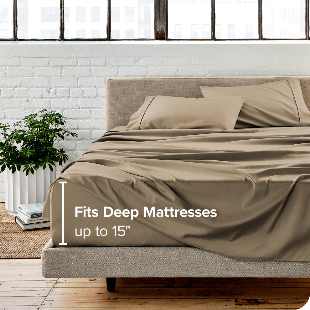 Bare Home 1800 Microfiber Sheet Set, Taupe, Queen