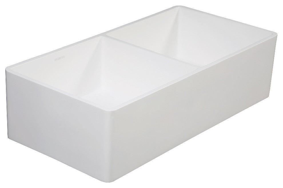 Gourmetier Double Bowl Farmhouse Kitchen Sink, Matte White