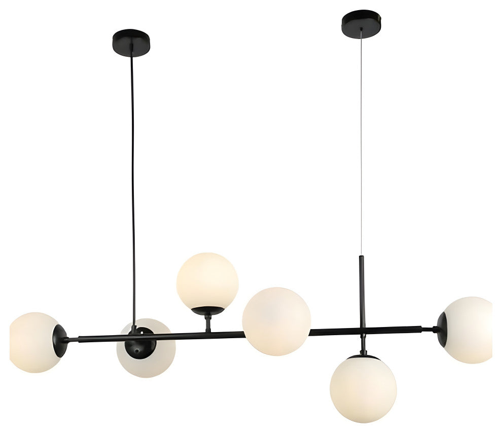 Igliano | Creative LED Pendant Light in the Shape of Glass Ball for Dining Room, Black, Milky Glass, Warm Light
