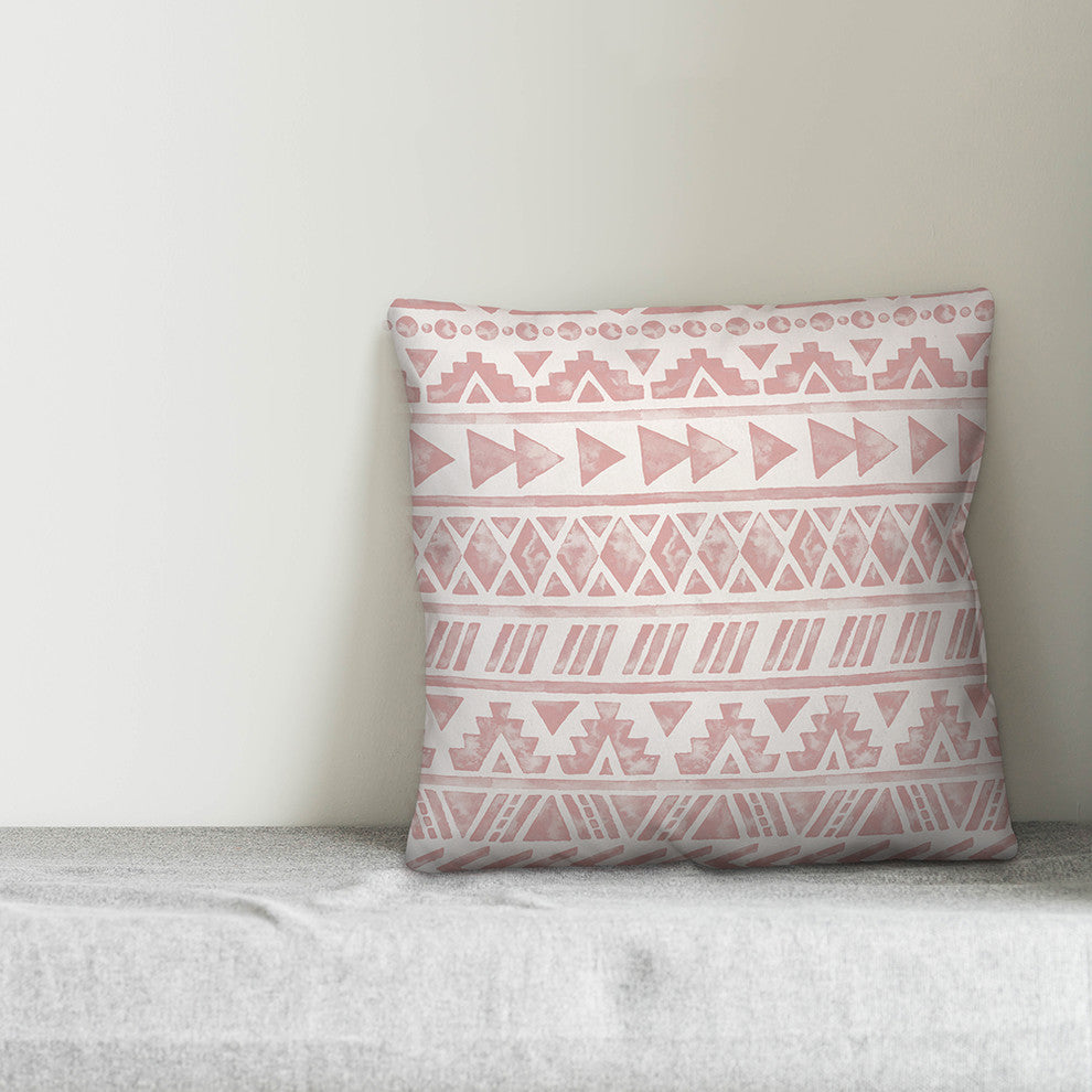 Blush Watercolor Tribal Pattern 20x20 Throw Pillow