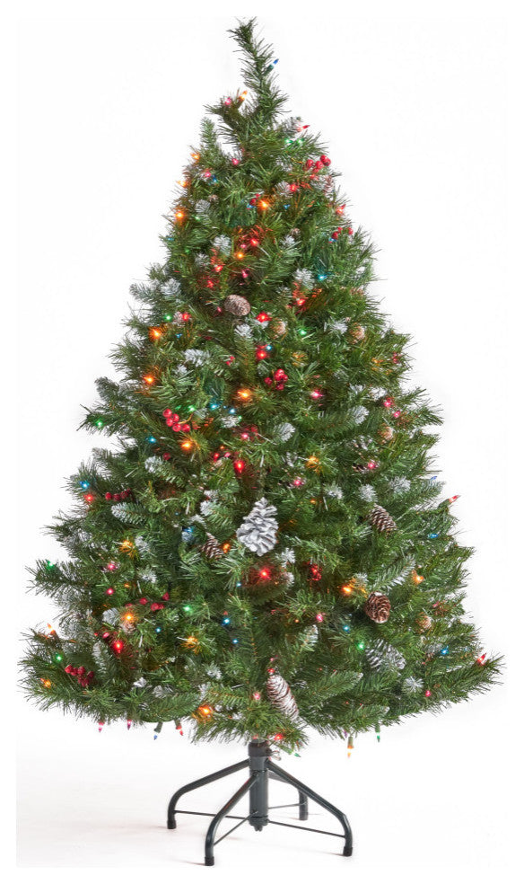 4.5' Mixed Spruce Artificial Christmas Tree, Pre-Lit Multi-Colored