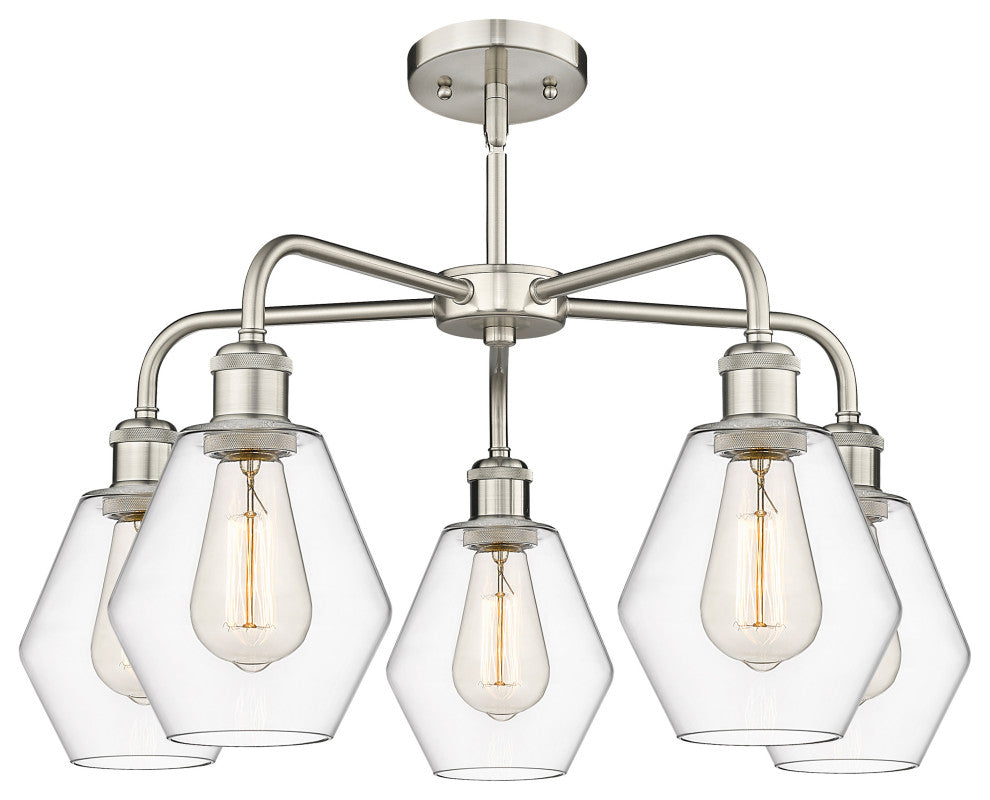 Cindyrella 5-Light 24" Stem Chandelier, Satin Nickel, Clear Shade