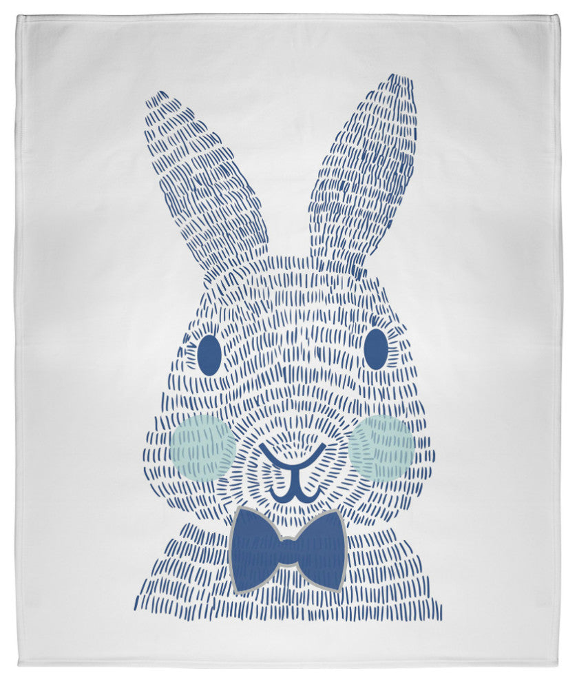 60 x 80 in Monochrome Easter Bunny Throw Blanket, Dark Cobalt Blue