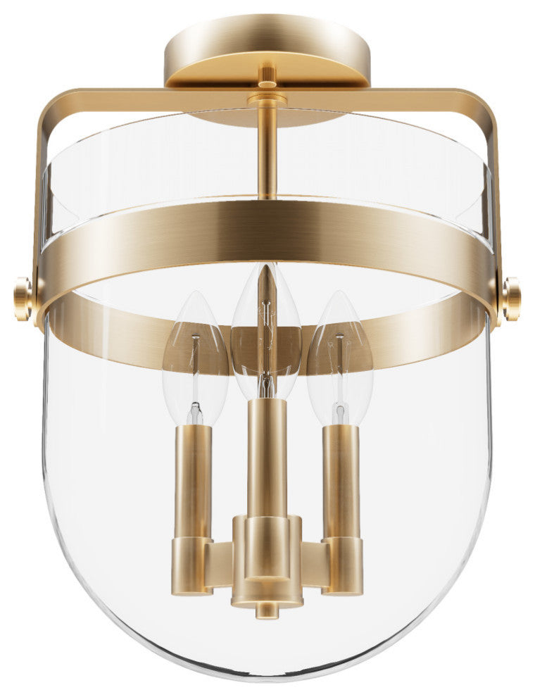 Karloff Brushed Nickel, Clear Glass 3 Light Flush Mount Ceiling Light