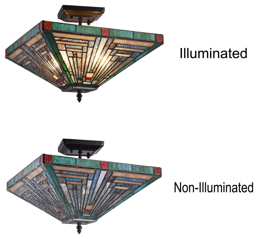 CHLOE Lighting Innes Tiffany Blackish Bronze 2-Light Mission Ceiling Fixture