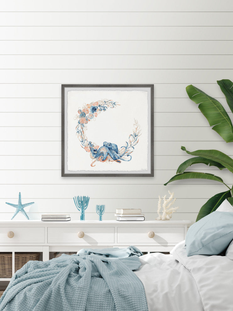 "Flower Crown Octopus" Framed Painting Print, 32x32