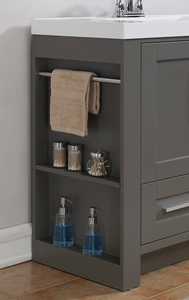 36" Vanity, Slate Gray Finish With White Cultured Top, Basin