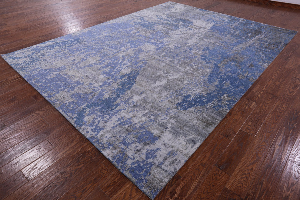 9' 0" X 12' 1" Abstract Handmade Wool and Silk Rug Q8651