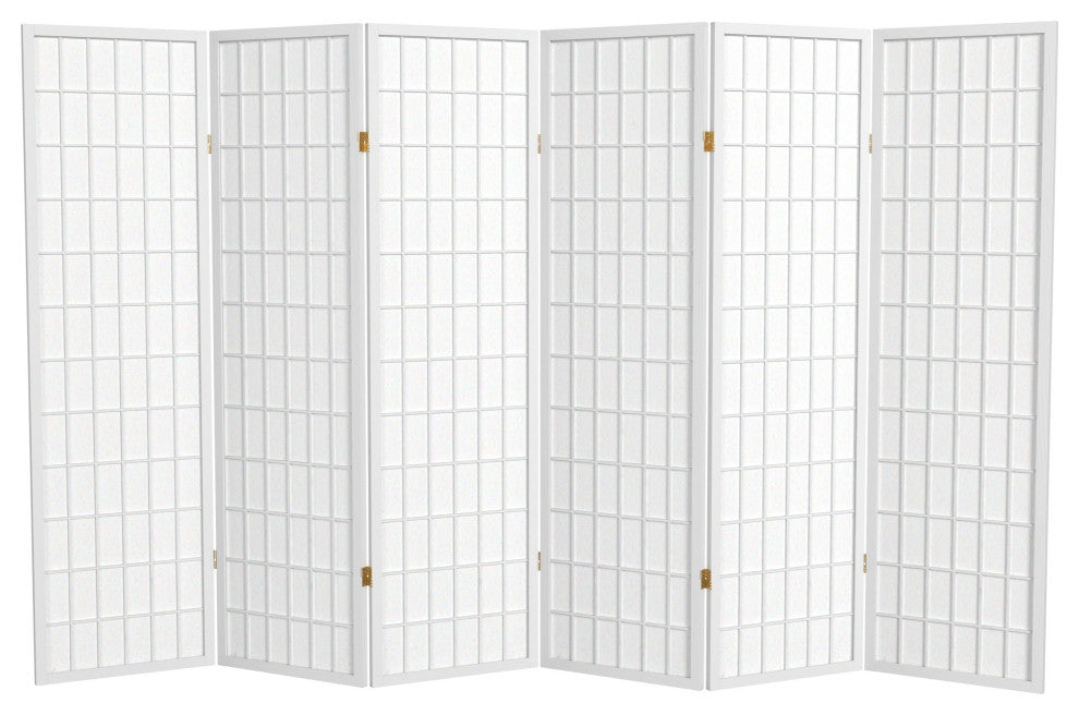 5' Tall Window Pane Shoji Screen, White, 6 Panels