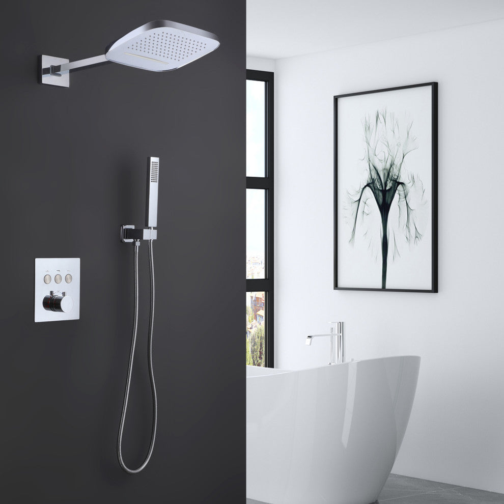Thermostatic Rain Shower System with Hand Shower-Includes Rough-in Valve, Chrome