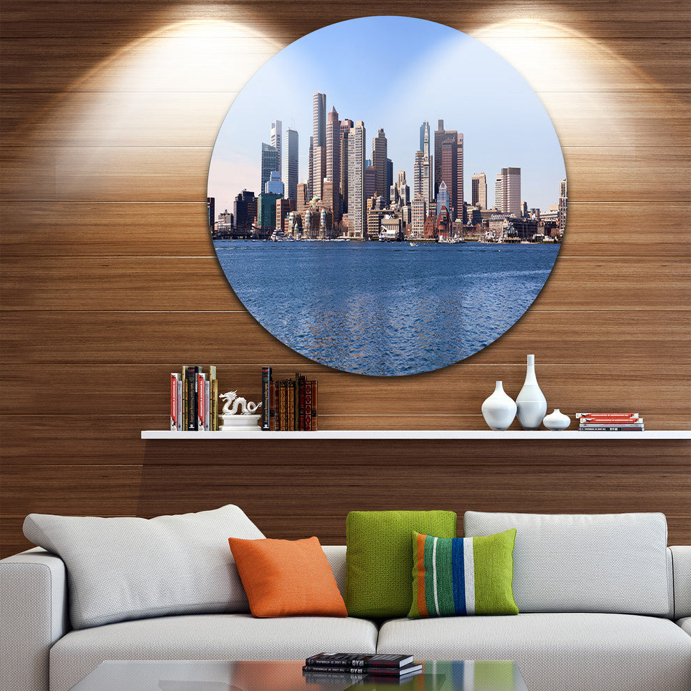 Boston Skyline Panorama, Cityscape Photo Round Metal Wall Art, 23"