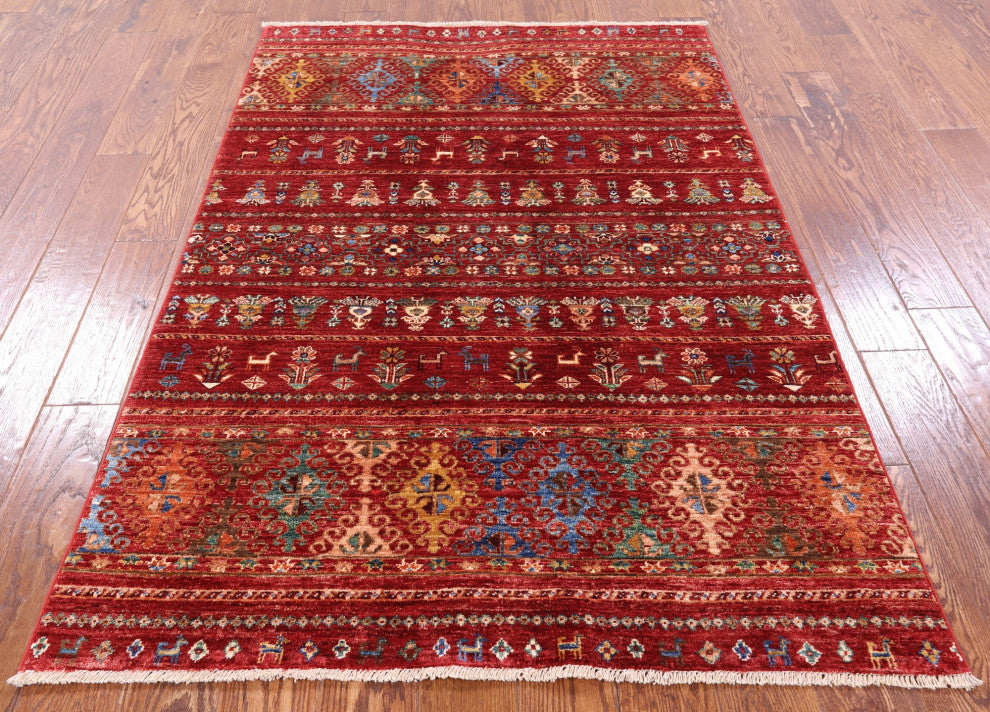 Persian Gabbeh Tribal Hand-Knotted Rug 4' 0" X 5' 11" Q5245