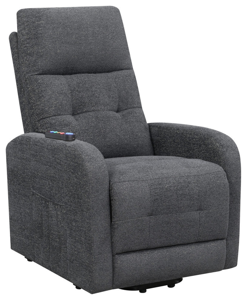 Coaster Howie Tufted Fabric Upholstered Power Lift Recliner in Charcoal