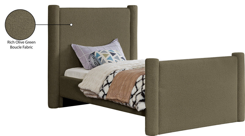 Elias Upholstered Bed, Green, Twin, Boucle Fabric