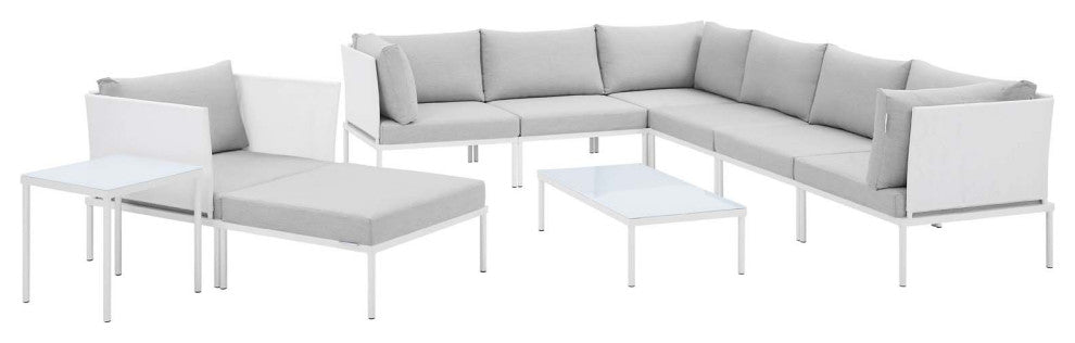 Harmony 10-Piece Sunbrella Outdoor Patio Aluminum Sectional Sofa Set, White Gray