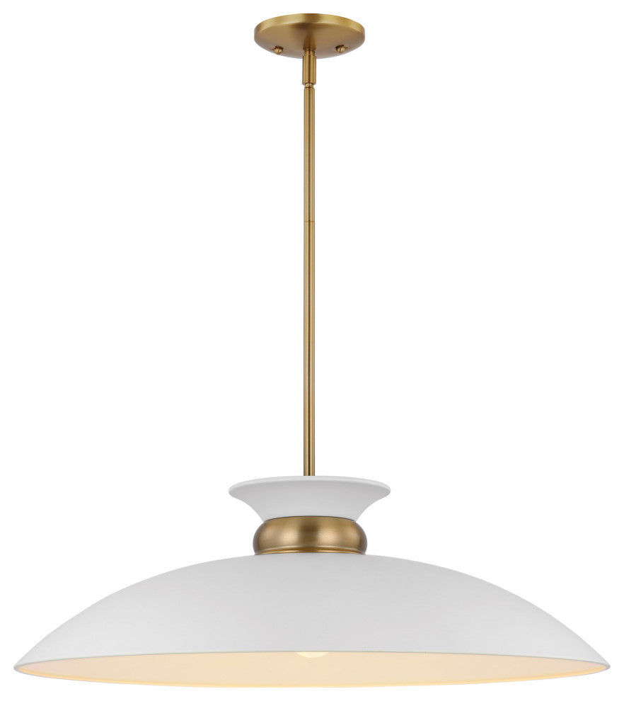 Perkins 1-Light Large Pendant, Matte White With Burnished Brass