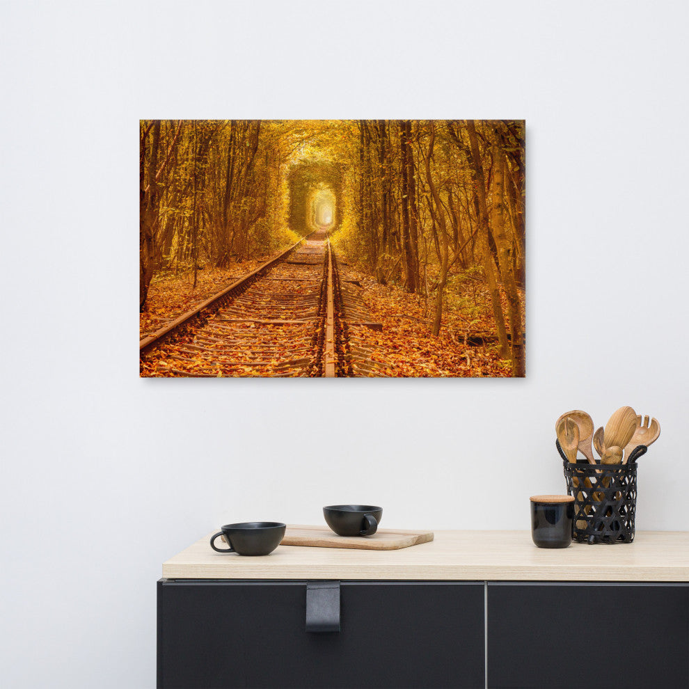 Ukraine Forest Railway Tunnel of Love Landscape Photo Canvas Wall Art Print, 24" X 36"