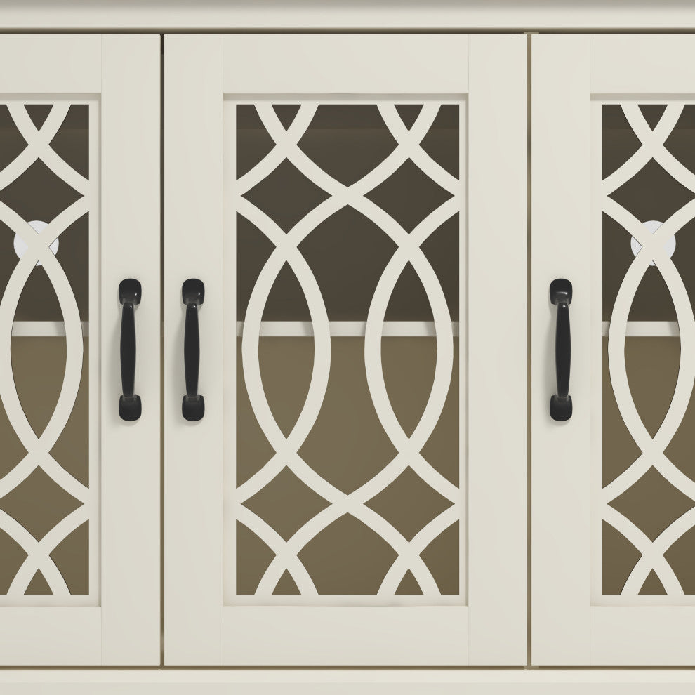 Raccon Wood 45.7 in. 3 Doors Sideboard with Adjustable Shelves, Ivory With Knotty Oak