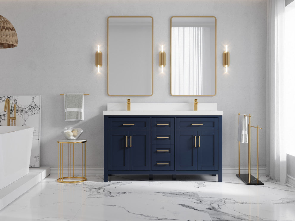 Cambridge 60 Double Bathroom Vanity in Hale Navy Blue 2" White Quartz