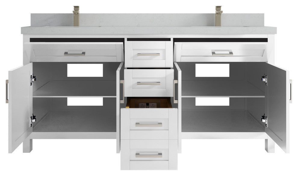 Cambridge 72 Double Sink Bath Vanity in White 2" Carrara Quartz