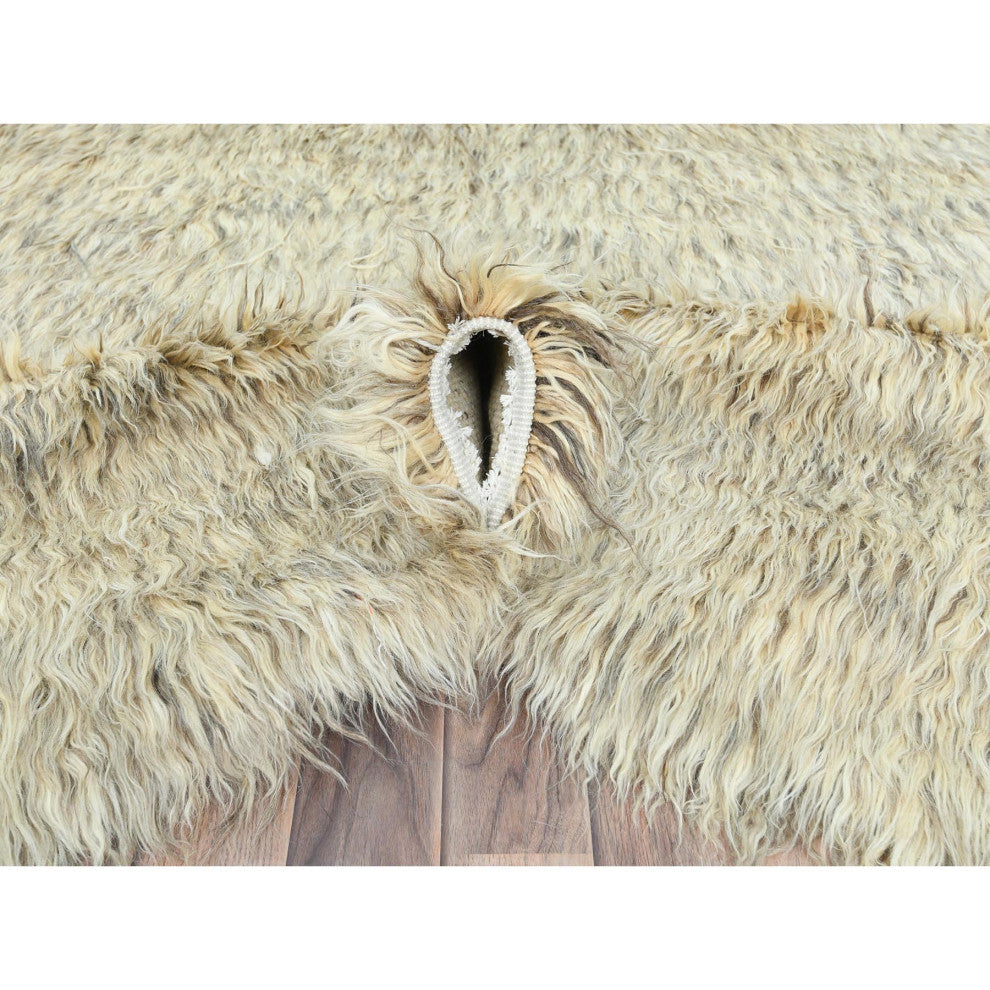 Gray, Undyed Natural Wool Hand Knotted, Shaggy Moroccan Rug, 7'7"x9'10"