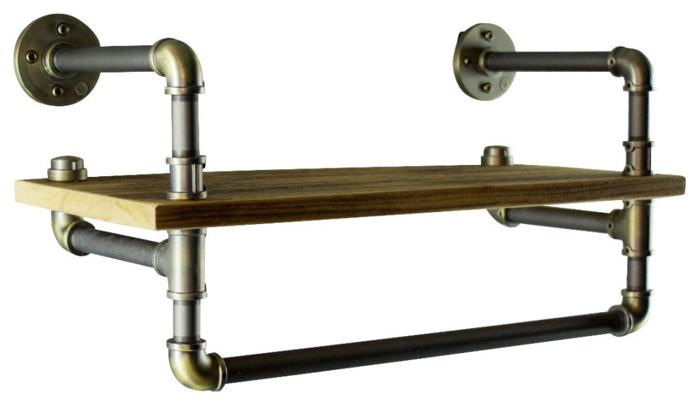 Ann Harbor Farmhouse Industrial 27" Wide Shelf Rack, Brushed Brass