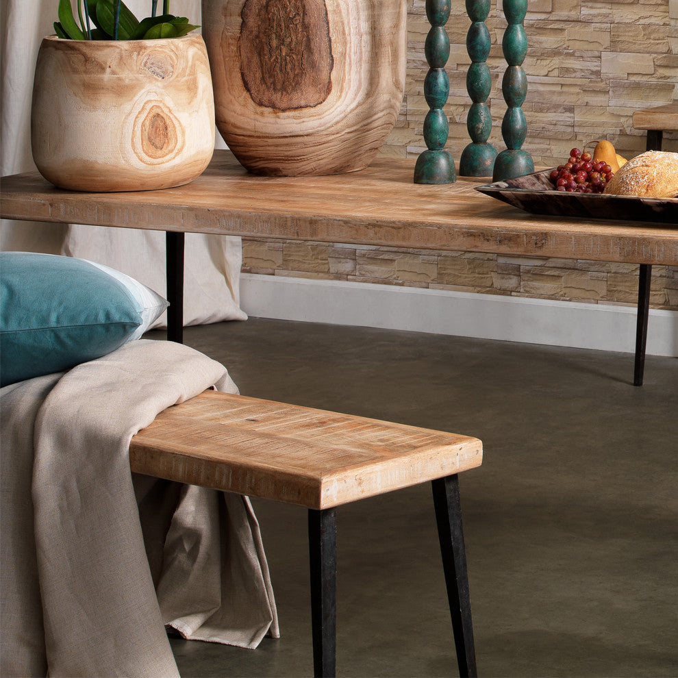 Rustic Minimalist Wood Iron 57" Bench Dining Table Seat Long Natural Classic