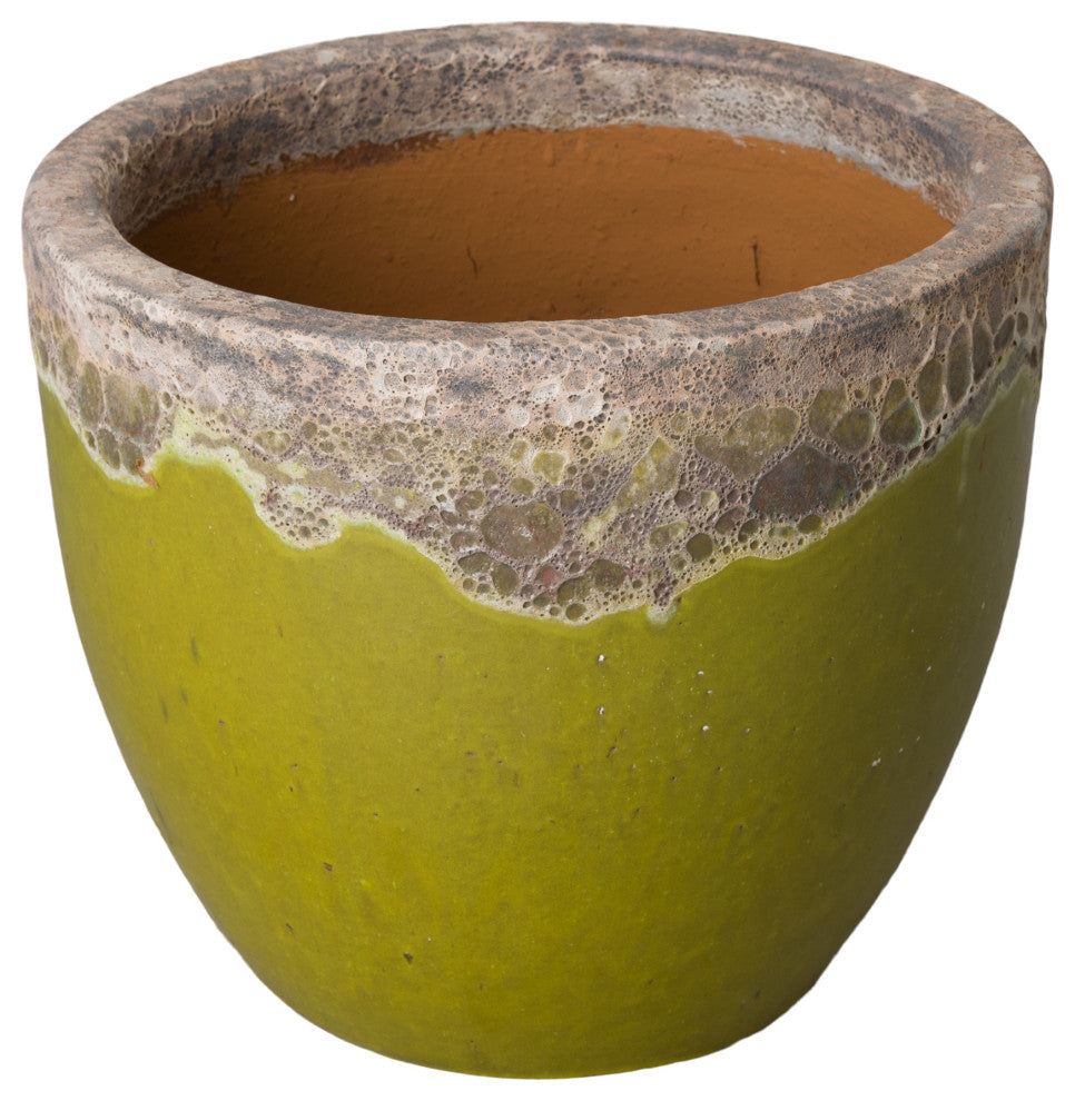 Lime Ceramic Reef Round Planter, 19" Diameter