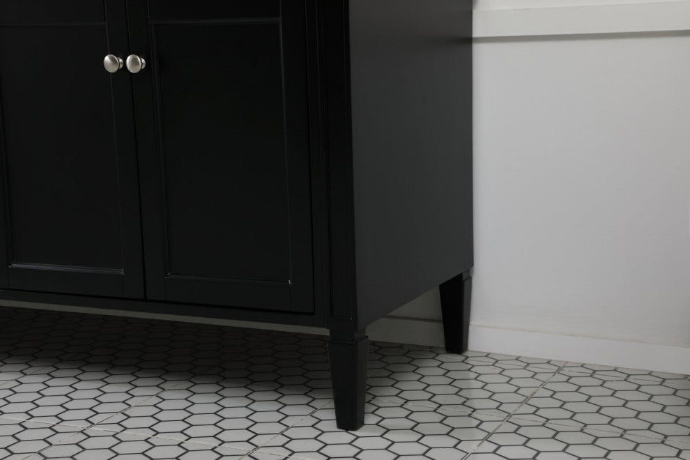 Home Living Vanity with Carrara White Marble Countertop, Black, 72", Double Sink