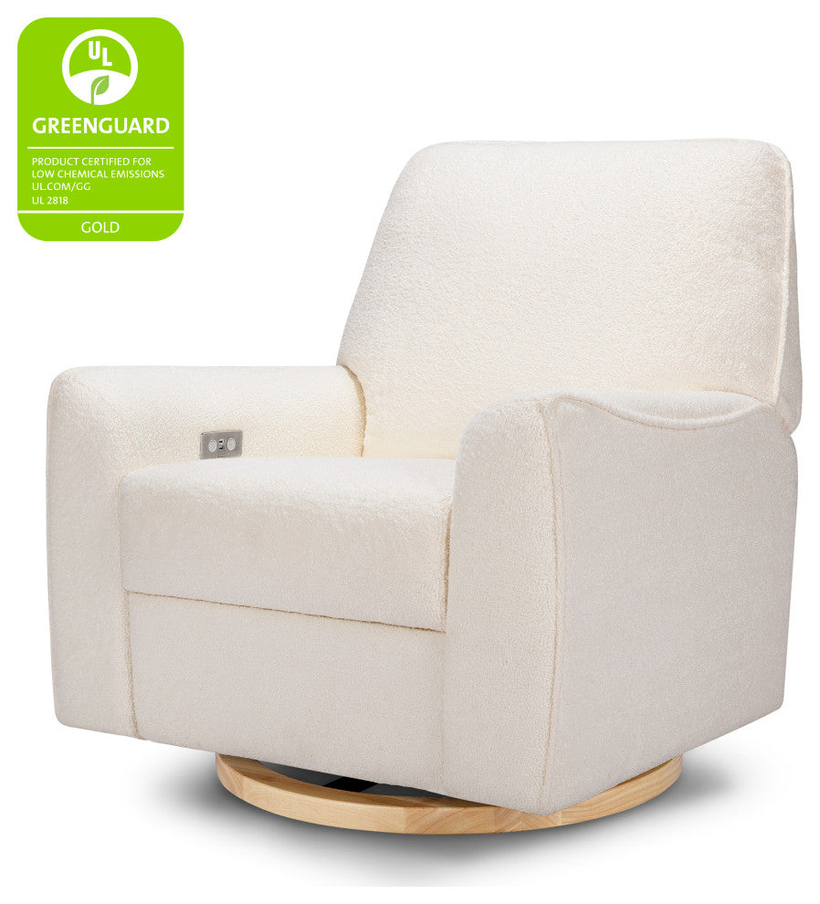 Sunday Power Recliner and Swivel Glider, Chantilly Fleece With Light Wood Base