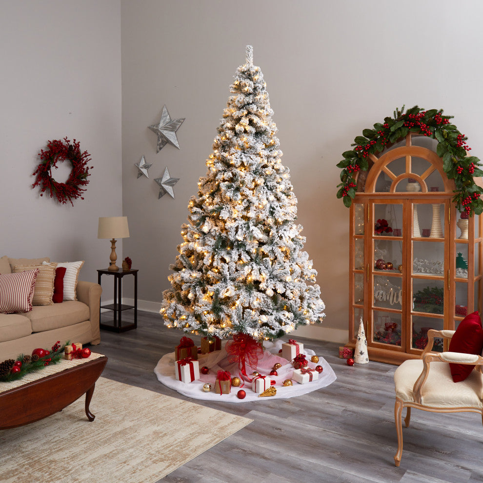 9' Flocked West Virginia Fir Artificial Christmas Tree With 650 Clear LED Lights