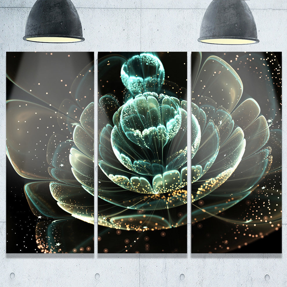 "Fractal Flower Light Green Digital" Metal Wall Art, 3 Panels, 36"x28"