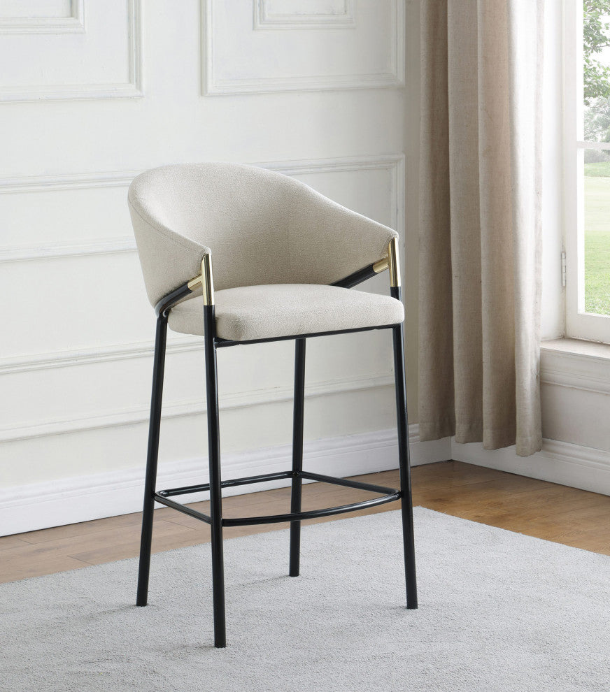 Set of 2 Bar Stool, Black and Beige