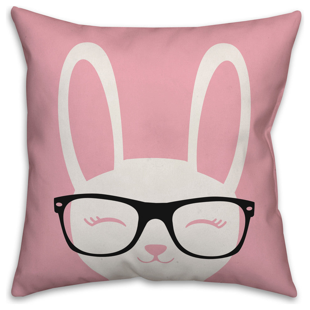 Happy Bunny with Glasses 20x20 Throw Pillow Cover