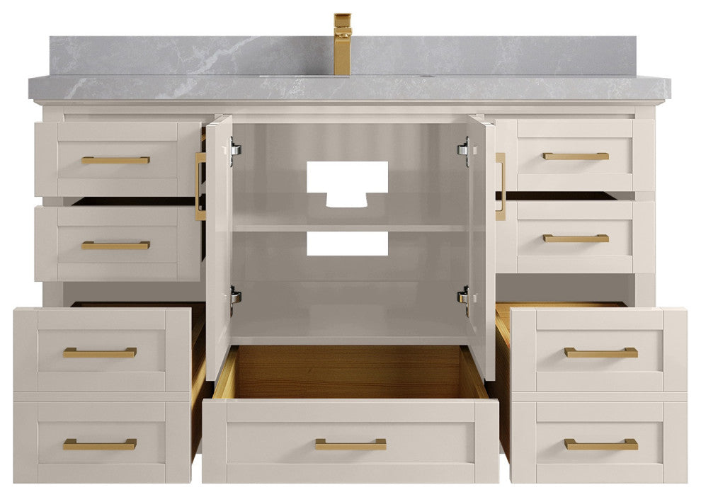 Boston 60" Single Bathroom Vanity in Fine Grain 2" Pearl Gray