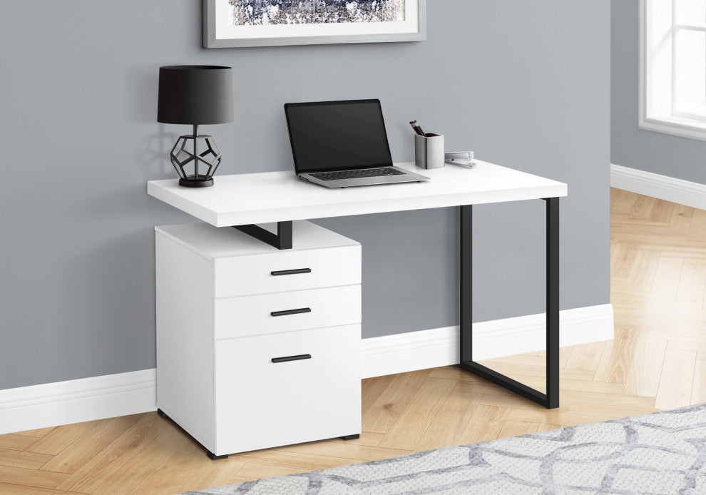 Computer Desk, Home Office, Laptop, Storage Drawers, 48"L, Work, Metal, White